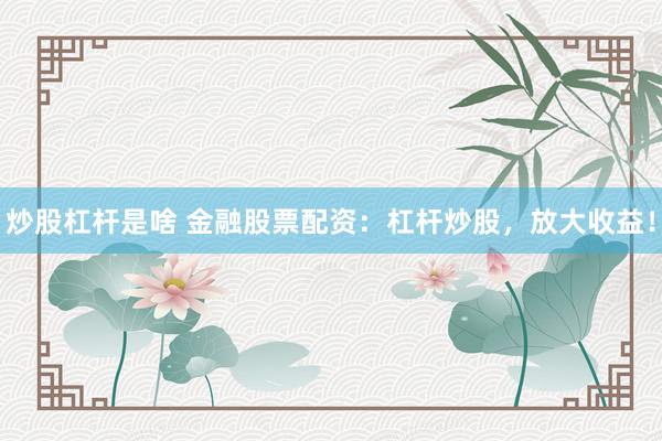 炒股杠杆是啥 金融股票配资：杠杆炒股，放大收益！