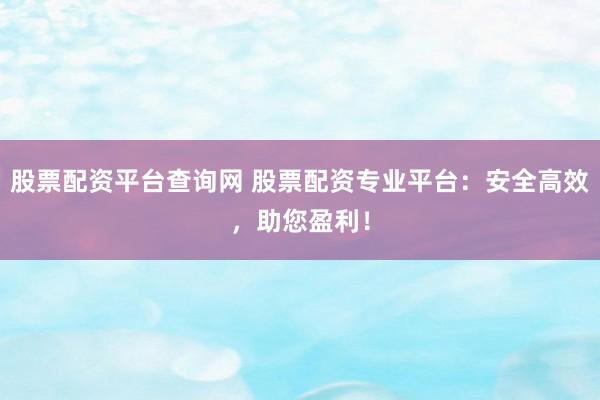 股票配资平台查询网 股票配资专业平台：安全高效，助您盈利！