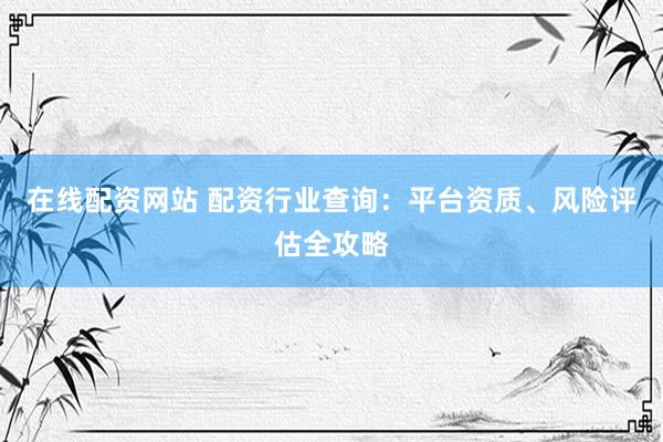 在线配资网站 配资行业查询：平台资质、风险评估全攻略