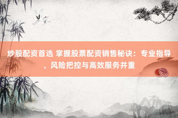 炒股配资首选 掌握股票配资销售秘诀：专业指导、风险把控与高效服务并重