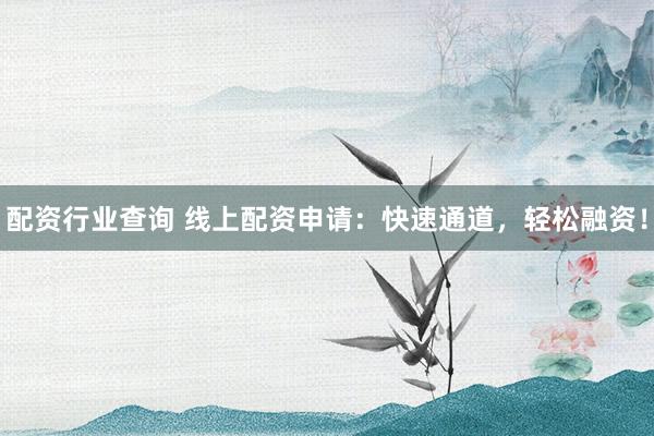 配资行业查询 线上配资申请：快速通道，轻松融资！