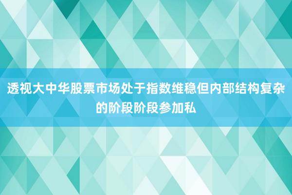 透视大中华股票市场处于指数维稳但内部结构复杂的阶段阶段参加私