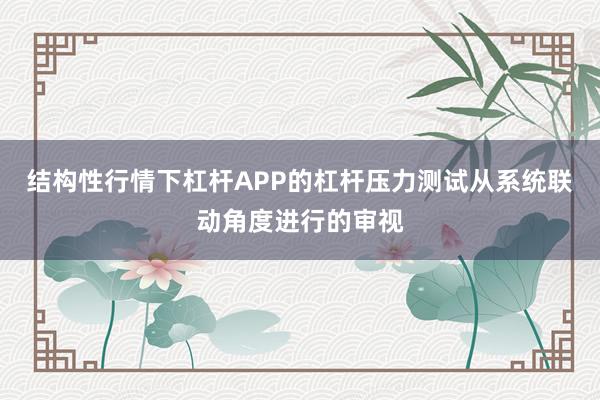 结构性行情下杠杆APP的杠杆压力测试从系统联动角度进行的审视