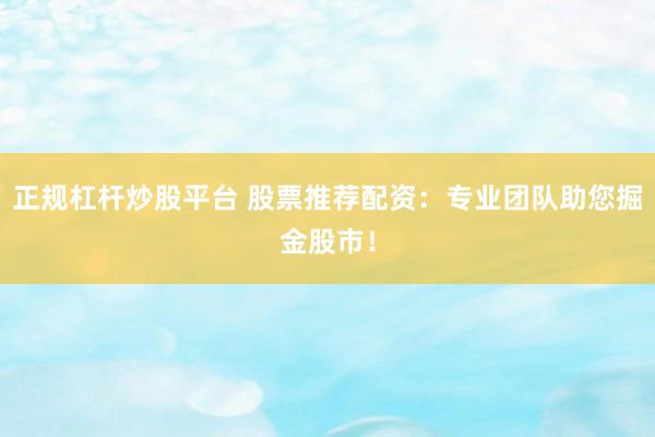 正规杠杆炒股平台 股票推荐配资:专业团队助您掘金股市!