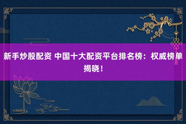 新手炒股配资 中国十大配资平台排名榜：权威榜单揭晓！
